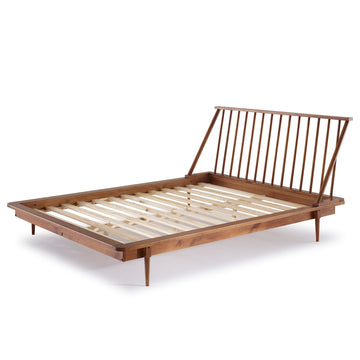 Mid Century Modern Solid Wood Queen Platform Bed Frame With Spindle Headboard Caramel Queen Caramel Pine