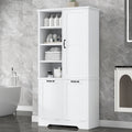 Bathroom Storage Cabinet With Doors And Drawers, Tilt Out Laundry Hamper, Multiple Storage Space, Freestanding Style, Open Shelve, Adjustable Shelf, White White Mdf