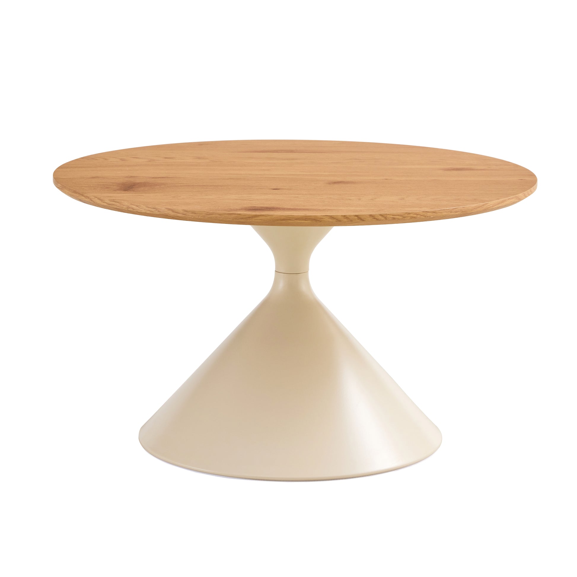 Set Of 2 Coffee Round Tables With A Wulnut Wooden Look Top And White Steel Base Milk White Primary Living Space Antique Freestanding Round Laminated Coffee & End Tables Round Metal