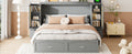 Queen Size Murphy Bed Wall Bed With Drawer And Rattan Decoration With 2 Storage Cabinets, One Set Of Sockets & Usb Ports, Pulley Structure Design, Gray Queen Gray Plywood