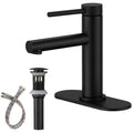 Modern Matte Black Single Handle Bathroom Faucet With Drain Matte Black Brass