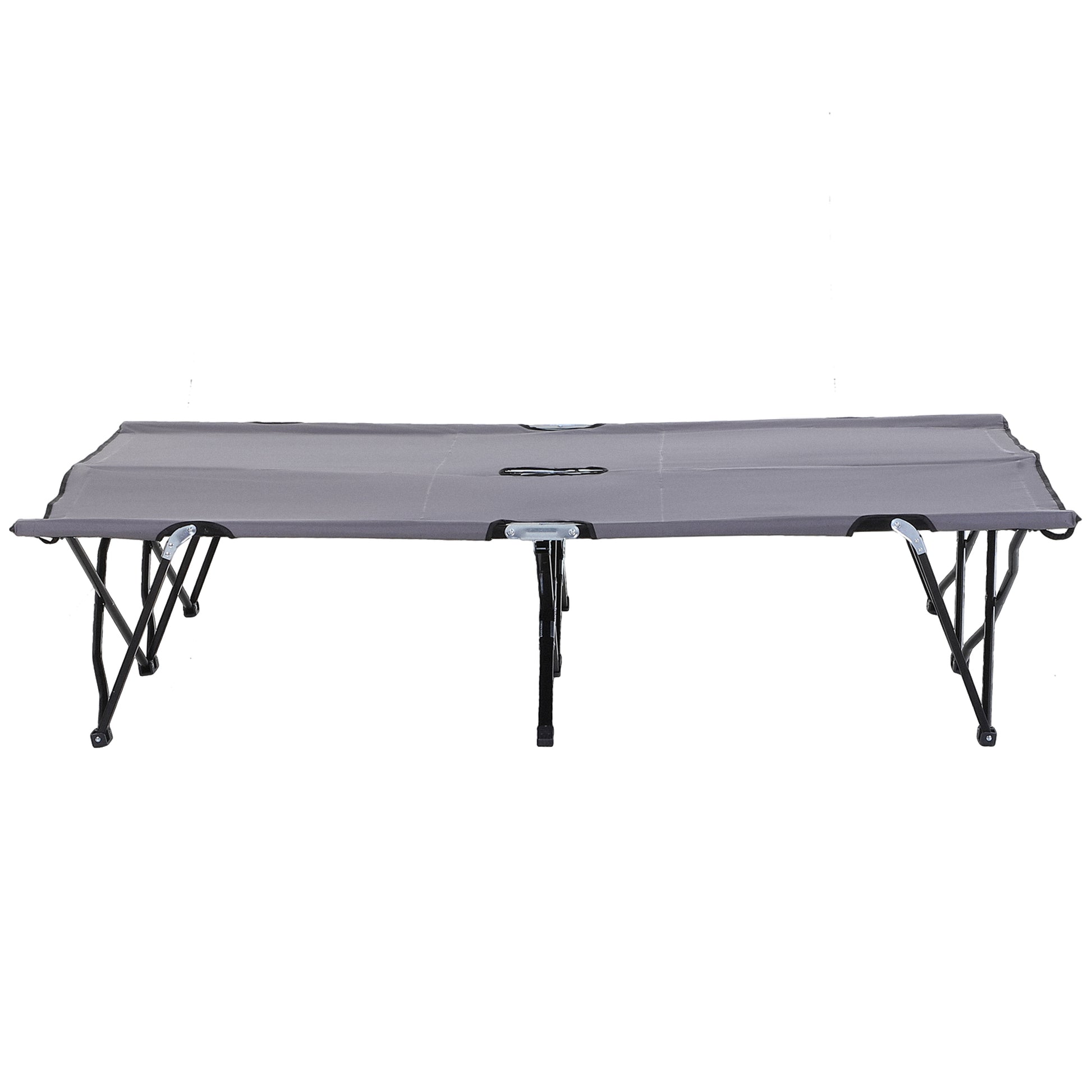 Outsunny 2 Person Folding Camping Cot For Adults, 50" Extra Wide Outdoor Portable Sleeping Cot With Carry Bag, Elevated Camping Bed, Beach Hiking, Grey Grey Steel