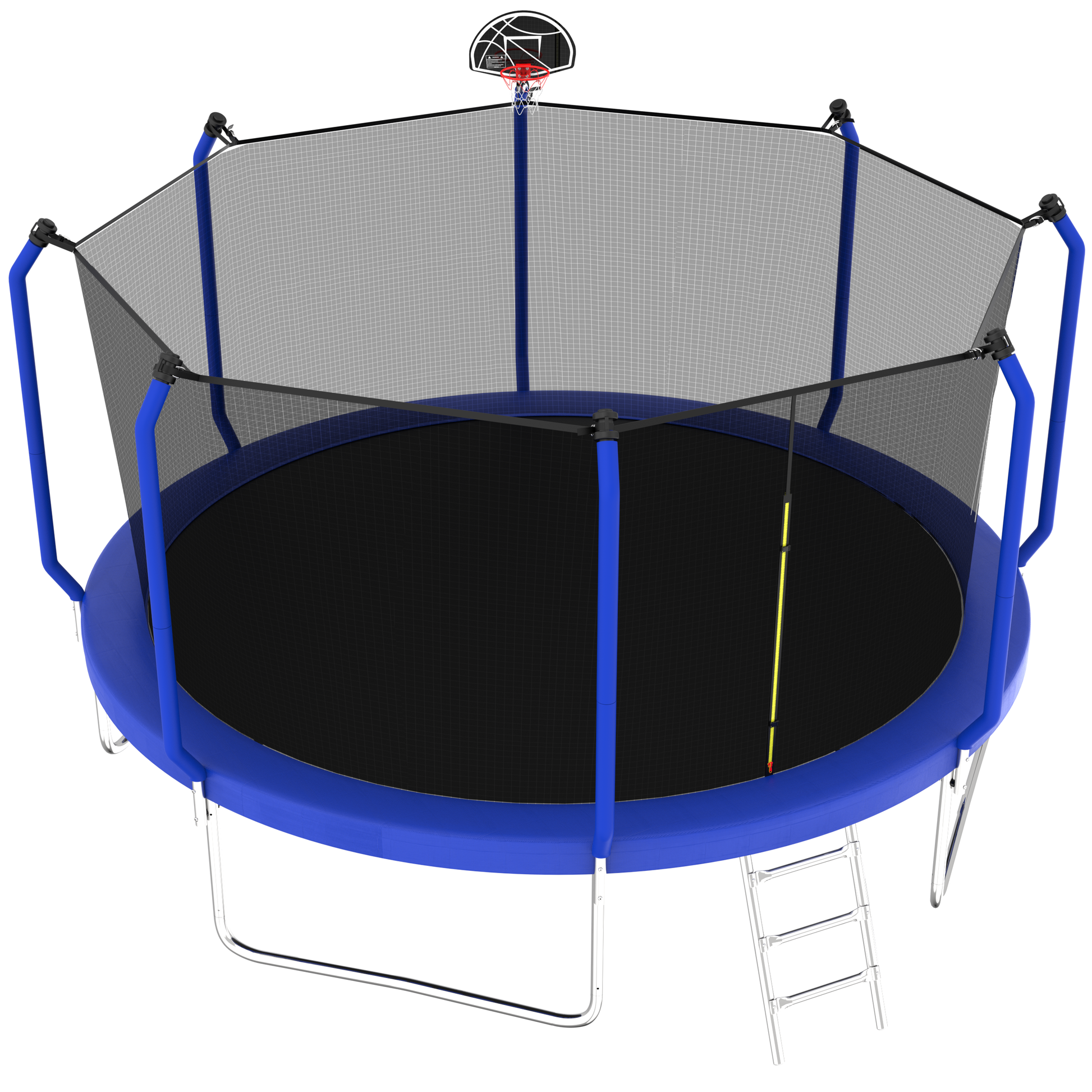 14Ft Trampoline With Basketball Hoop, Astm Approved Reinforced Type Outdoor Trampoline With Enclosure Net Blue Steel