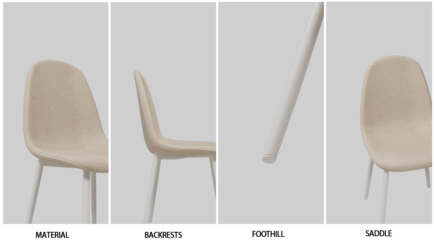 Dining Chairs Set Of 4, Modern Accent Chairs With Linen Fabric Upholstered Seat, Spoon Shape Kitchen Chair With White Metal Legs Dining Side Chairs For Dining Room Kitchen Beige Beige Linen