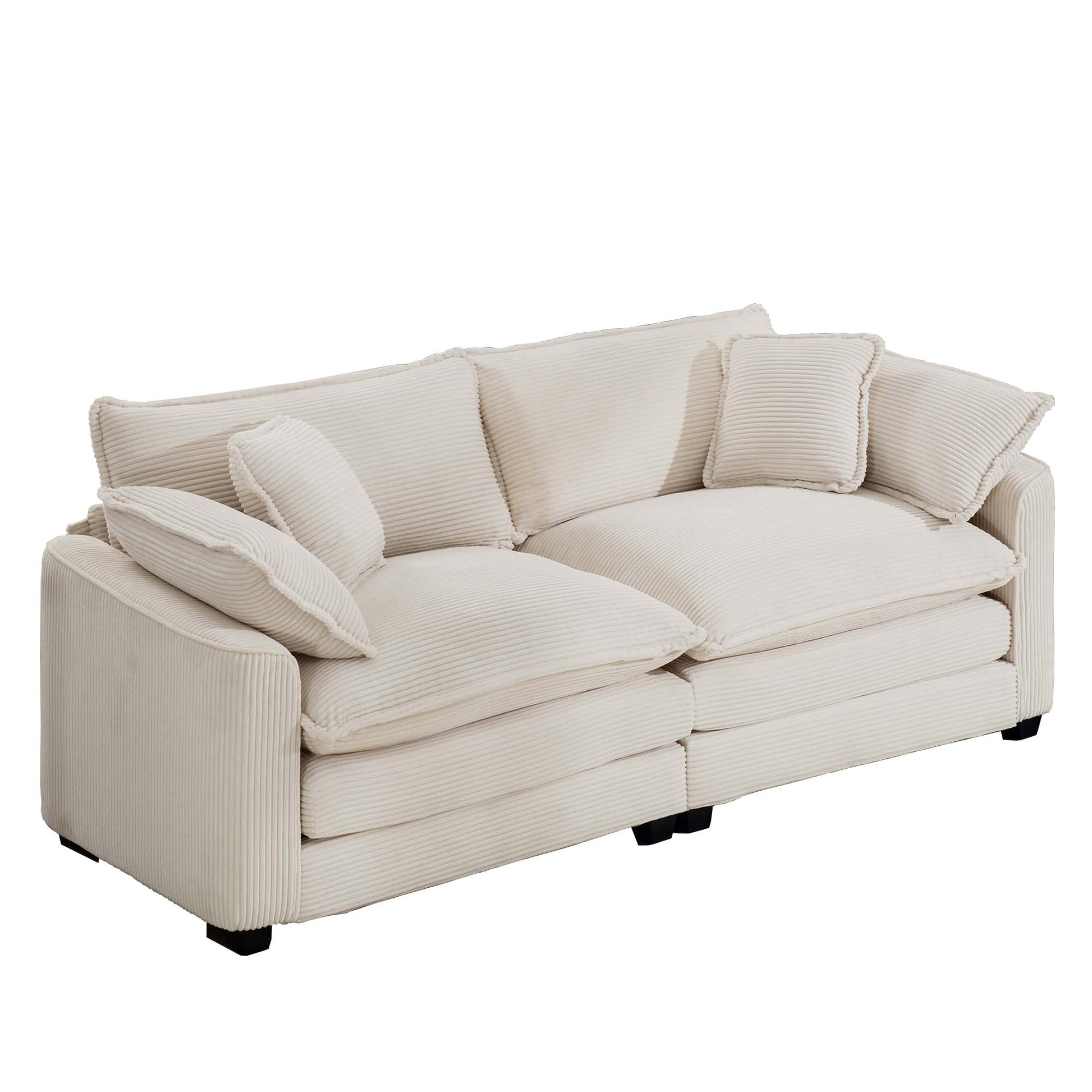 Modern Fabric Living Room Sofa 2 Seater Sofa With 4 Pillows ,Upholstered Large And Deep Seating 2 Seat Loveseat Sofa, Light Beige Corduroy Beige Corduroy 2 Seat