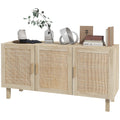 Homcom Sideboard Buffet Cabinet, Kitchen Cabinet, Coffee Bar Cabinet With 3 Rattan Doors And Adjustable Shelves, Natural Mixed Natural Particle Board