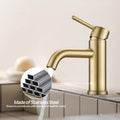 Bathroom Faucet Single Hole Modern Bathroom Sink Faucet Vanity Bathroom Faucet One Brushed Gold Deck Mounted Cartridge Valve Single Hole Faucets Bathroom Modern 1 Hole Faucets Stainless Steel