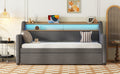 Twin Size Daybed With Trundle Bed, Upholstered Daybed With Charging Station And Led Lights, Gray Twin Gray Linen