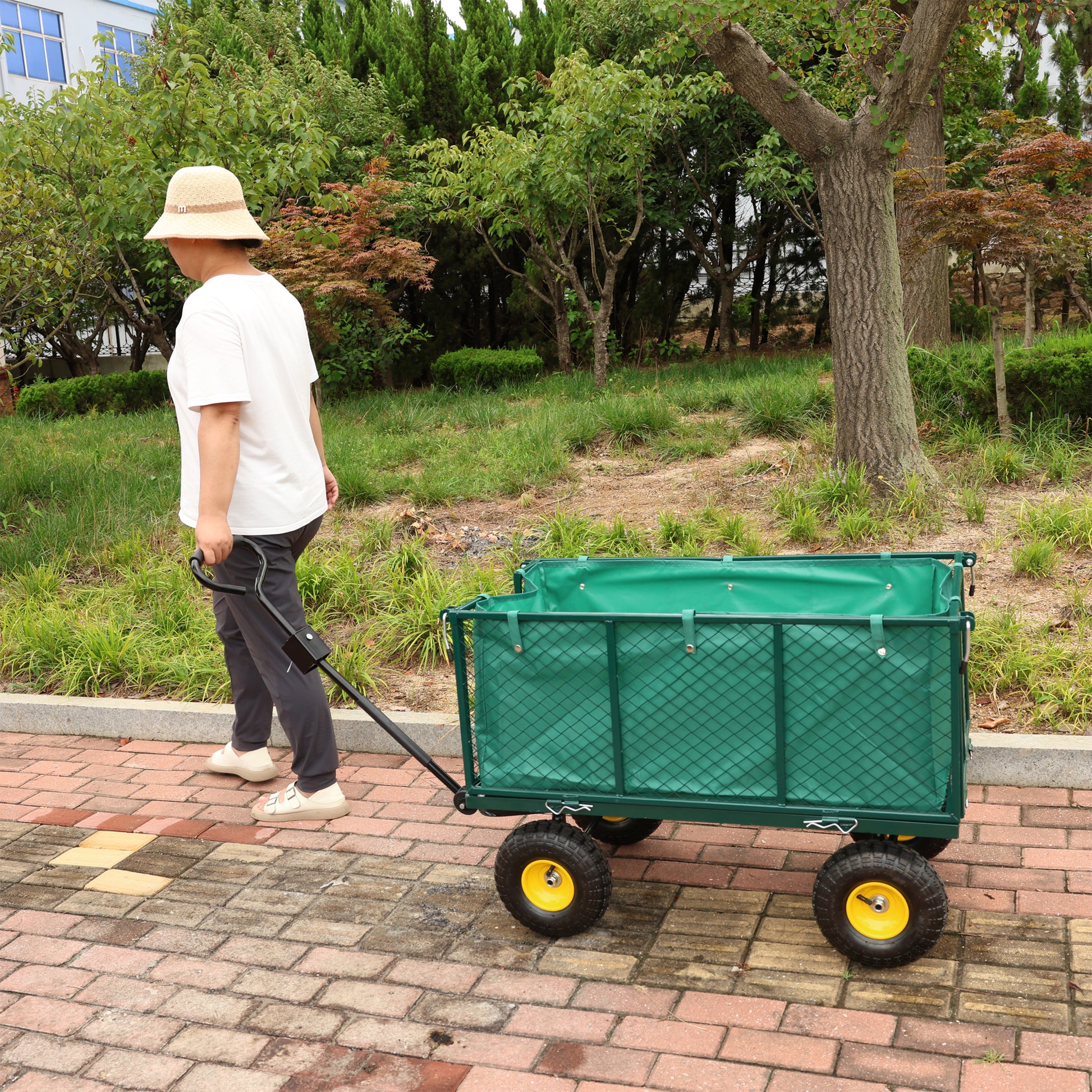 Flower Cart Garden Flower Cart Is Easier To Transport Firewood Green Cloth Bag Green Iron,Oxford Fabric