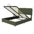 Upholstered Platform Full Size Hydraulic Storage Bed, Lift Up Storage Bed With Rgb Led Light, Bluetooth Speaker, No Box Spring Needed, Lychee Velvet, Green Full Green Velvet Fabric Metal