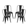 2Pc Modern High Gloss Black Metal Dining Room Kitchen Bar Chairs Contemporary Aesthetic 18 Inch Seat Height Standard Dining Black Dining Room Wipe Clean Square Contemporary,Industrial,Modern Dining