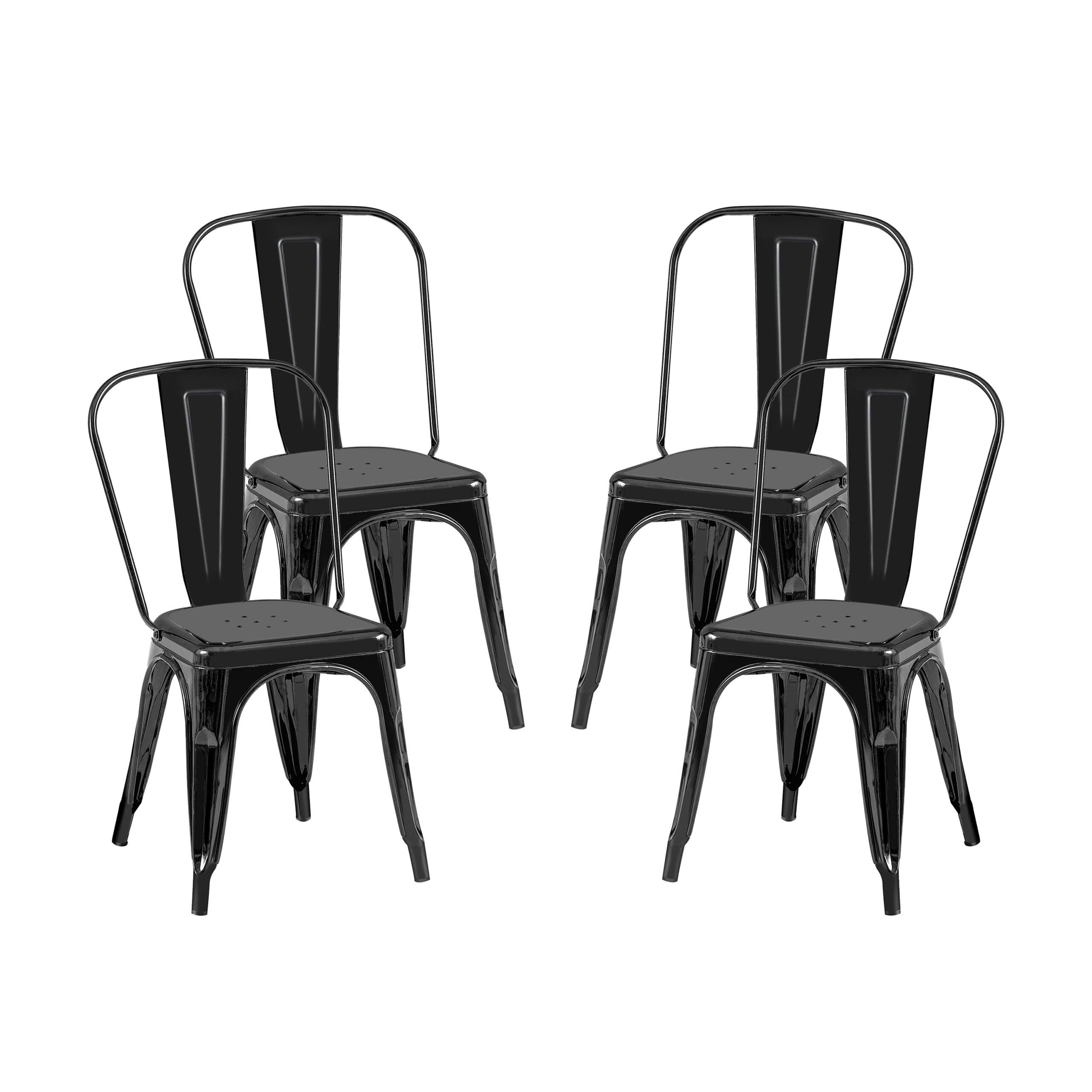 2Pc Modern High Gloss Black Metal Dining Room Kitchen Bar Chairs Contemporary Aesthetic 18 Inch Seat Height Standard Dining Black Dining Room Wipe Clean Square Contemporary,Industrial,Modern Dining