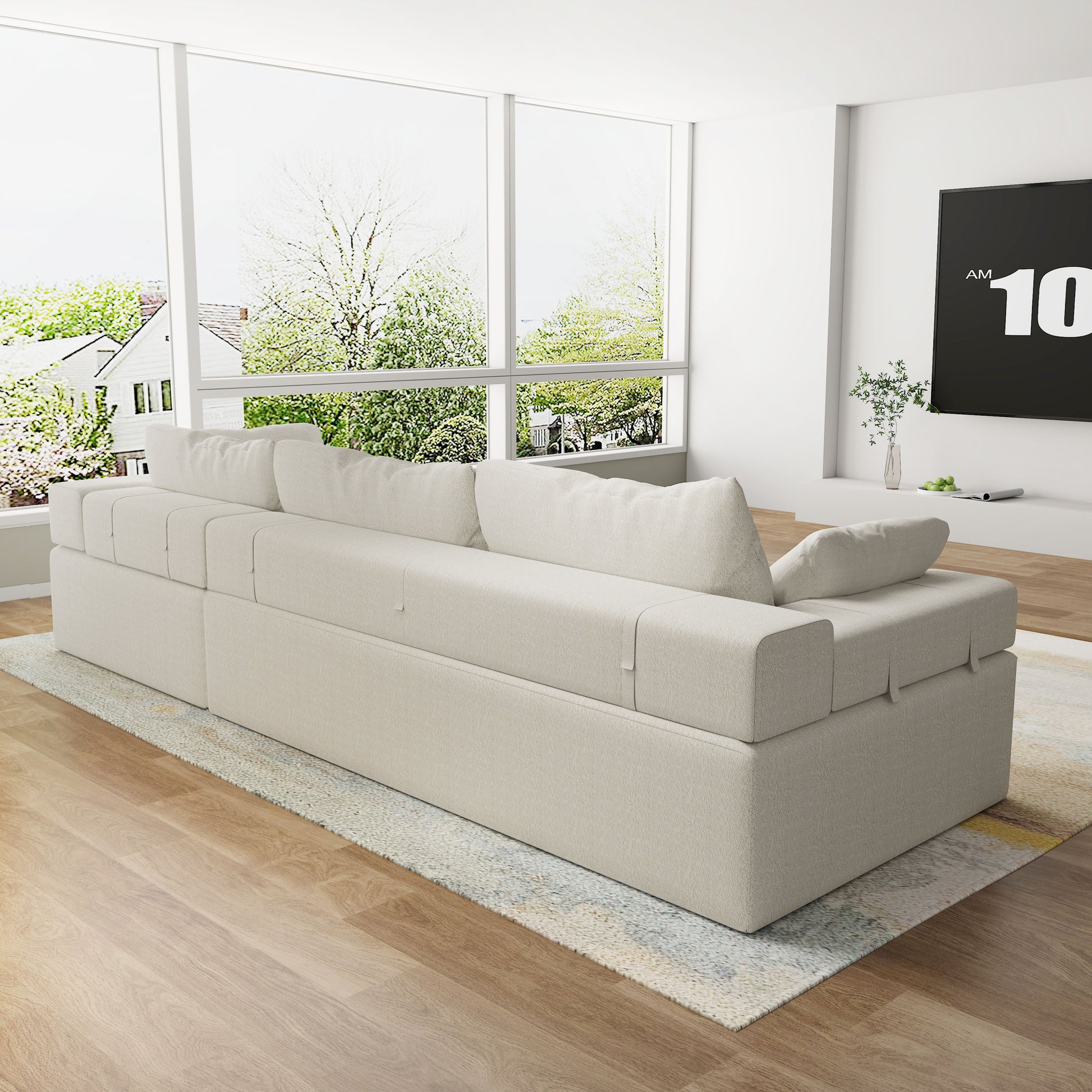 Modern Upholstered Sectional Sofa Couch Set,Modular 108" L Shaped Sectional Living Room Sofa Set With 6 Pillows,Free Combination Sofa Couch For Living Room,Bedroom Ivory Foam Chenille 3 Seat