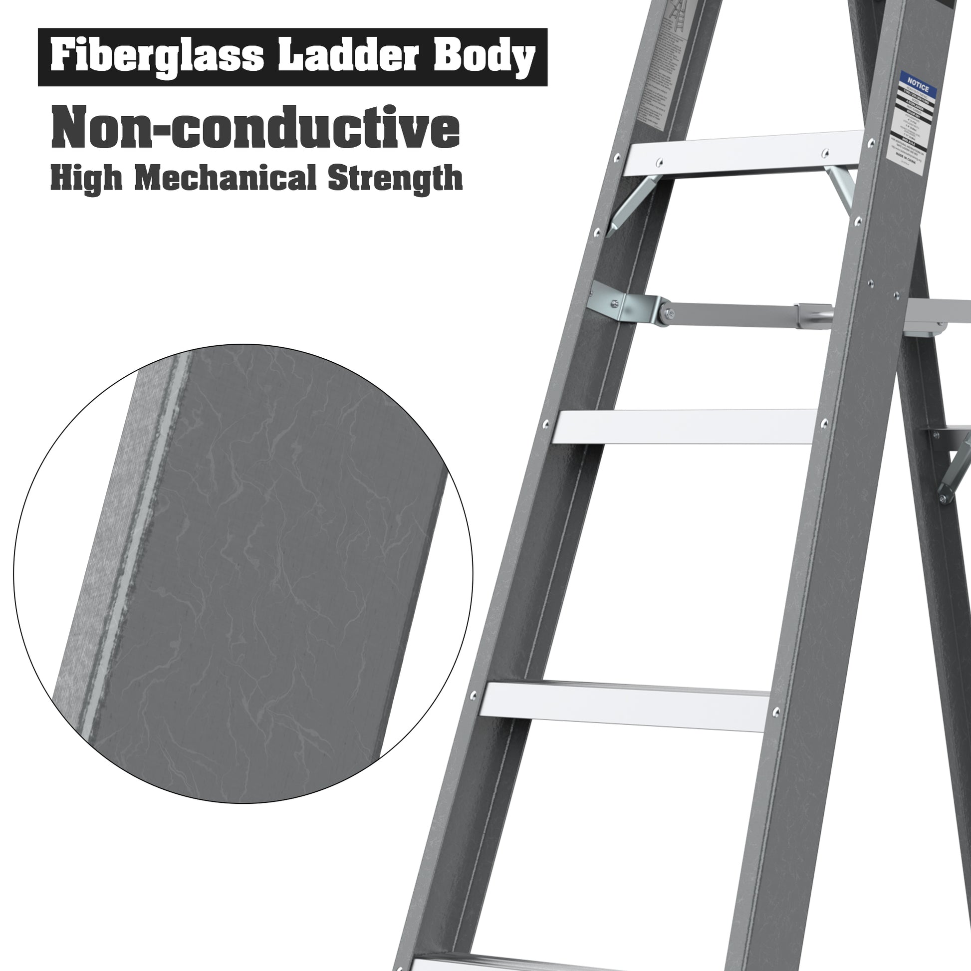 6 Fibreglass Step Ladder Series 250Lbs Grey Fiberglass