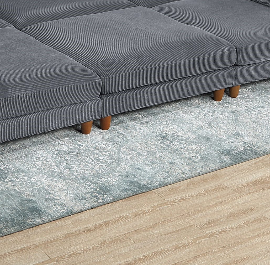 Living Room Furniture 1Pc Cocktail Ottoman Dark Gray Corduroy Cushion Extra Large Ottoman Wood Legs Dark Gray Primary Living Space Grey Contemporary,Modern Square Corduroy