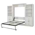 Queen Size Half Self Close And Open Murphy Bed With 2 Side Cabinet Storage Shelf, Cabinet Space Saving Bed Perfect For Guest Room, Bed Room, Guest Room, Home Office, Rustic White Box Spring Not Required Queen Rustic White Wood White Pine Murphy Solid