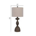 30 Inch 2 Table Lamps, Resin Accent, Turned Base, Rustic Wood Brown, Beige Beige Brown Fabric