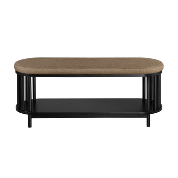 Scandi Upholstered Top Storage Bench With Lower Shelf Black Black Polyurethane Foam Mdf
