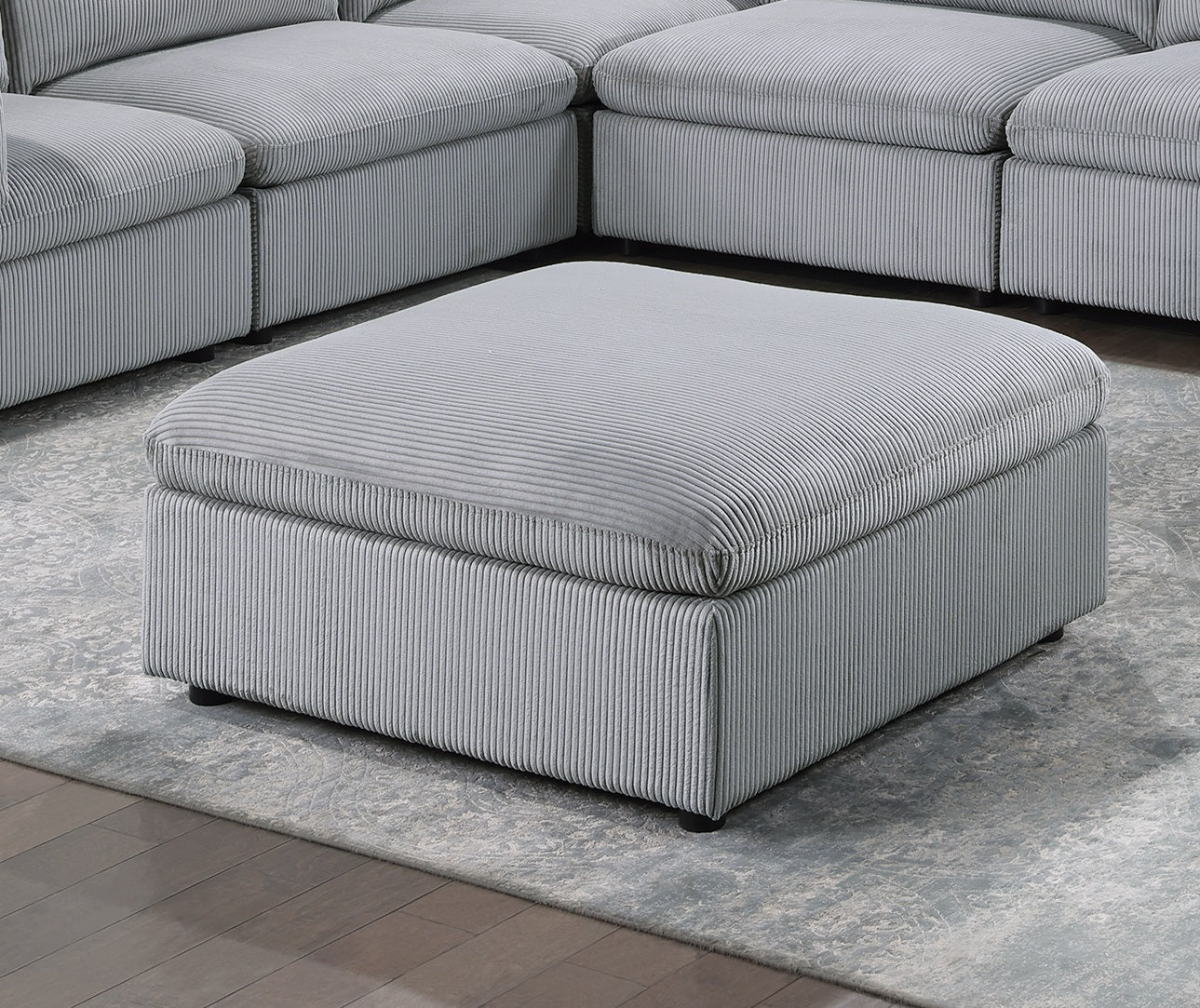 Contemporary Living Room Furniture Ottoman Dark Gray Color Corduroy 1Pc Soft Cushion Ottoman Wood Legs Light Gray Primary Living Space Grey Solid Contemporary,Modern Square Corduroy