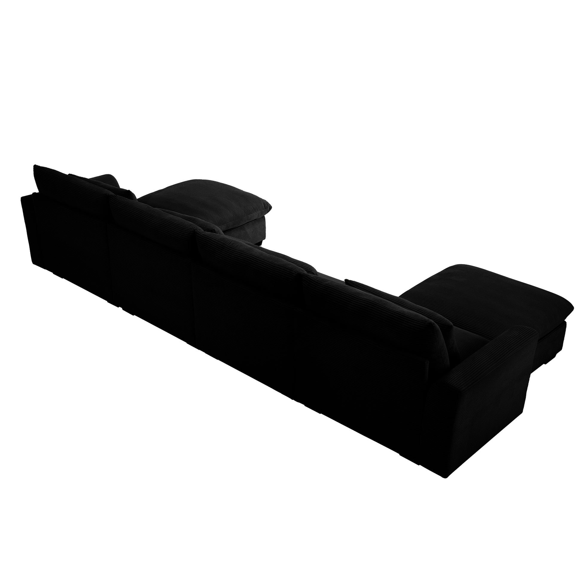 Big Deep Seat U Shaped Corduroy Sectional Couches For Living Room, 4 Seater Sofa Couch With 2 Storage Footstool And 4 Waist Pillows Corduroy, Black Black Corduroy 4 Seat