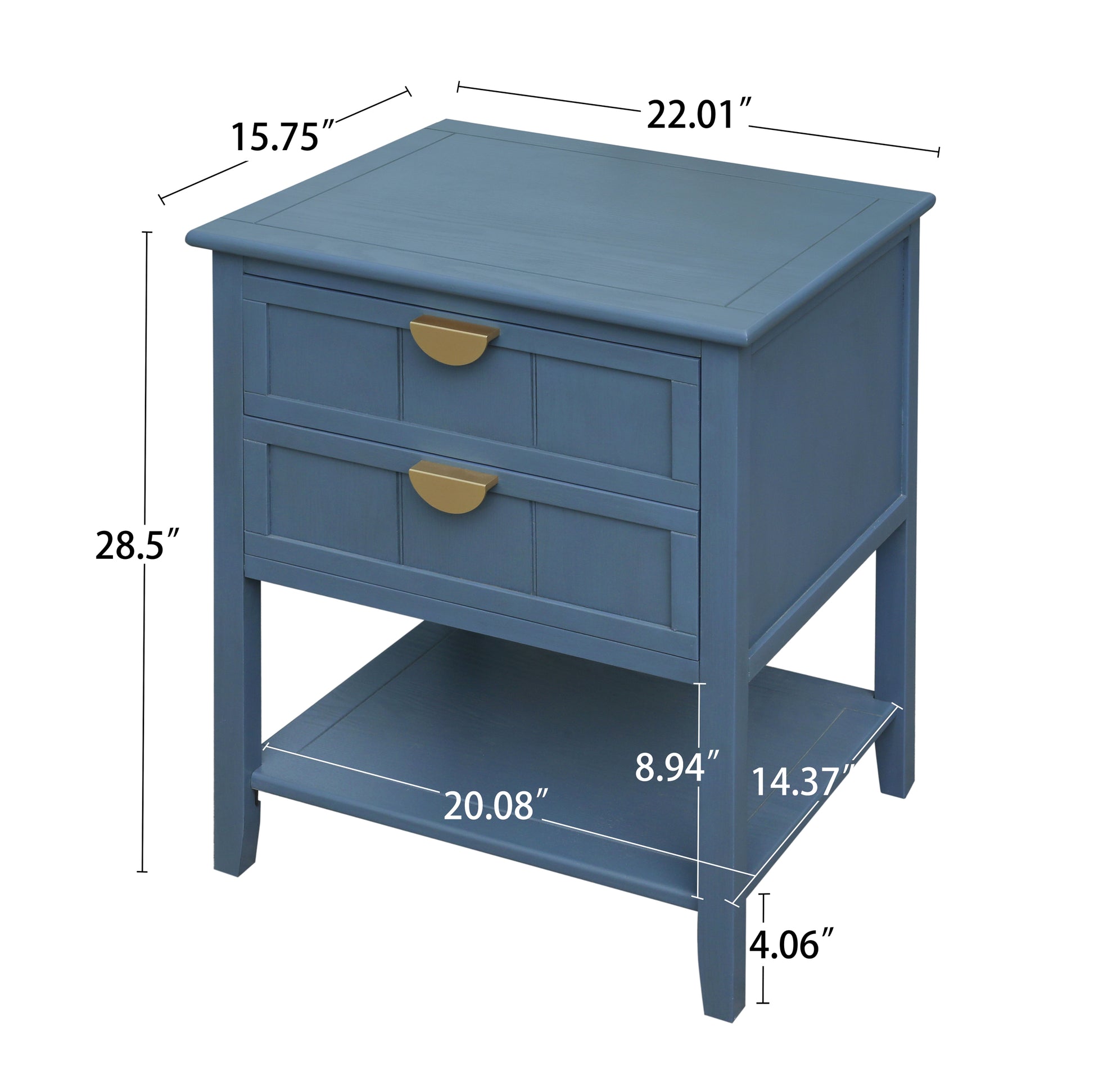 2 Drawer Side Table,American Style, End Table,Suitable For Bedroom, Living Room, Study Blue Mdf