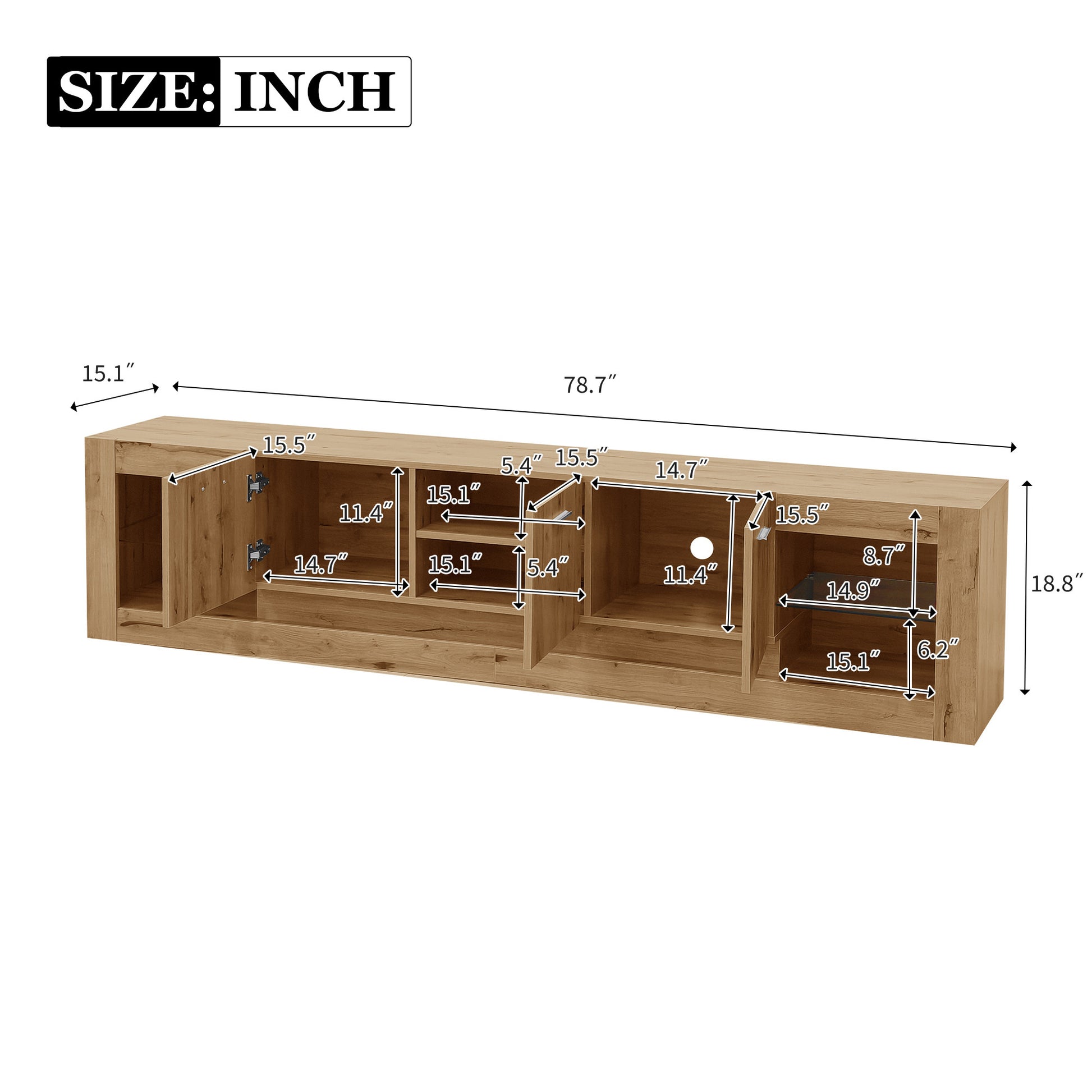 78'' Modern Tv Stand With 6 Cabinets& 2 Open Compartments, Entertainment Center For Tvs Up To 90'', Television Console For Living Room, Bedroom, Home Theatre Natural Wood Brown Primary Living Space 80 89 Inches 80 89 Inches 80 Inches Particle Board