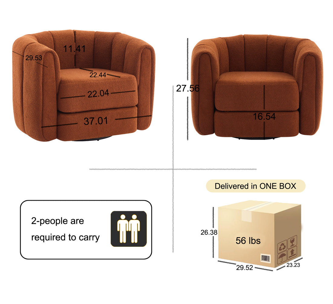 Swivel Accent Barrel Chair, Modern Round Armchairs With Upholstered, Comfy Swivel Accent Chair For Living Room Brown Teddy