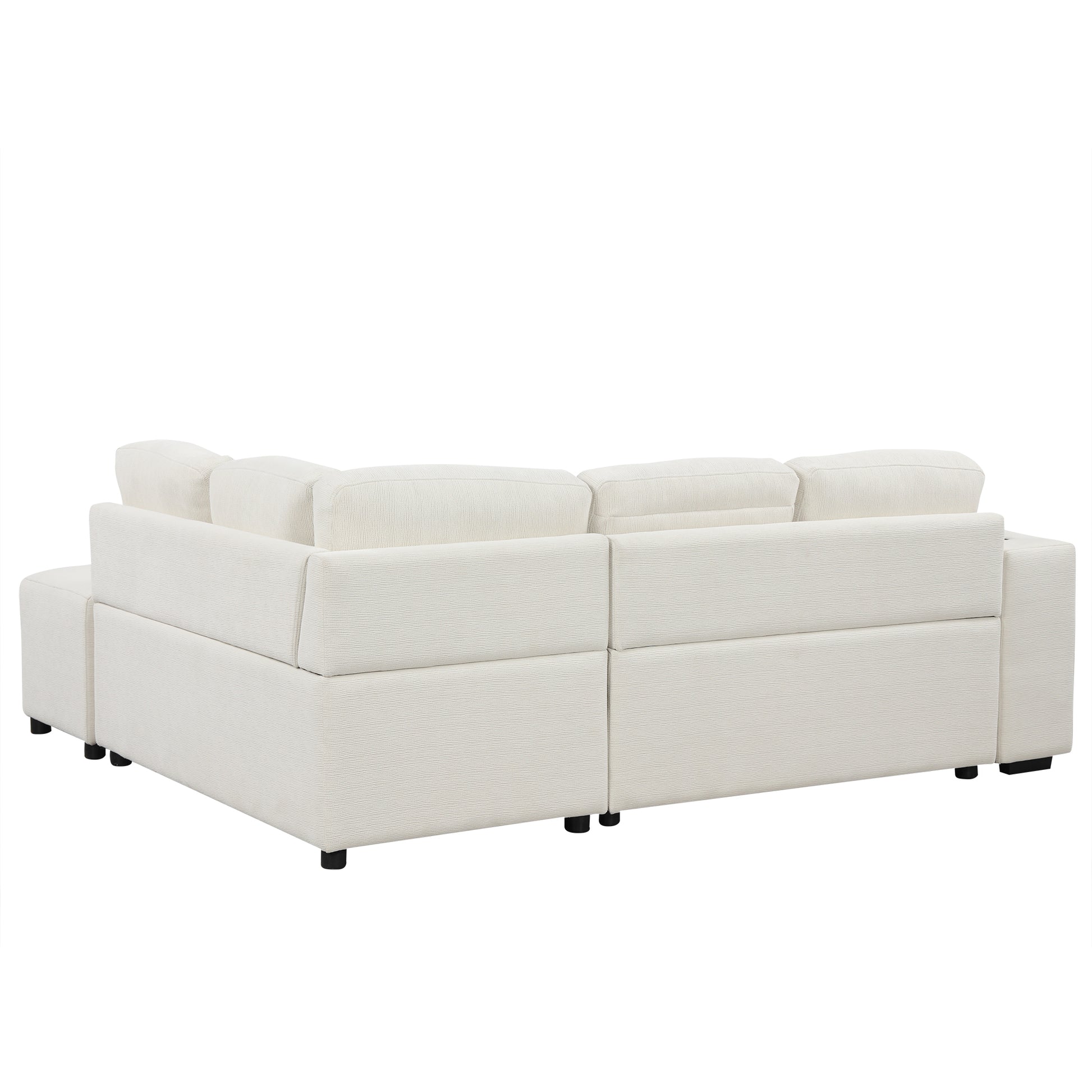 86.6" Sectional Sofa L Shaped Sofa Couch Pull Out Sofa Bed With A Movable Ottoman, Two Usb Ports And Two Cup Holders For Living Room, Beige Beige Foam Chenille 4 Seat