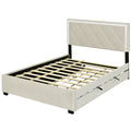 Full Size Velvet Storage Platform Bed, With 2 Big Drawers, T Size Trundle And Led Light, Beige Beige Velvet