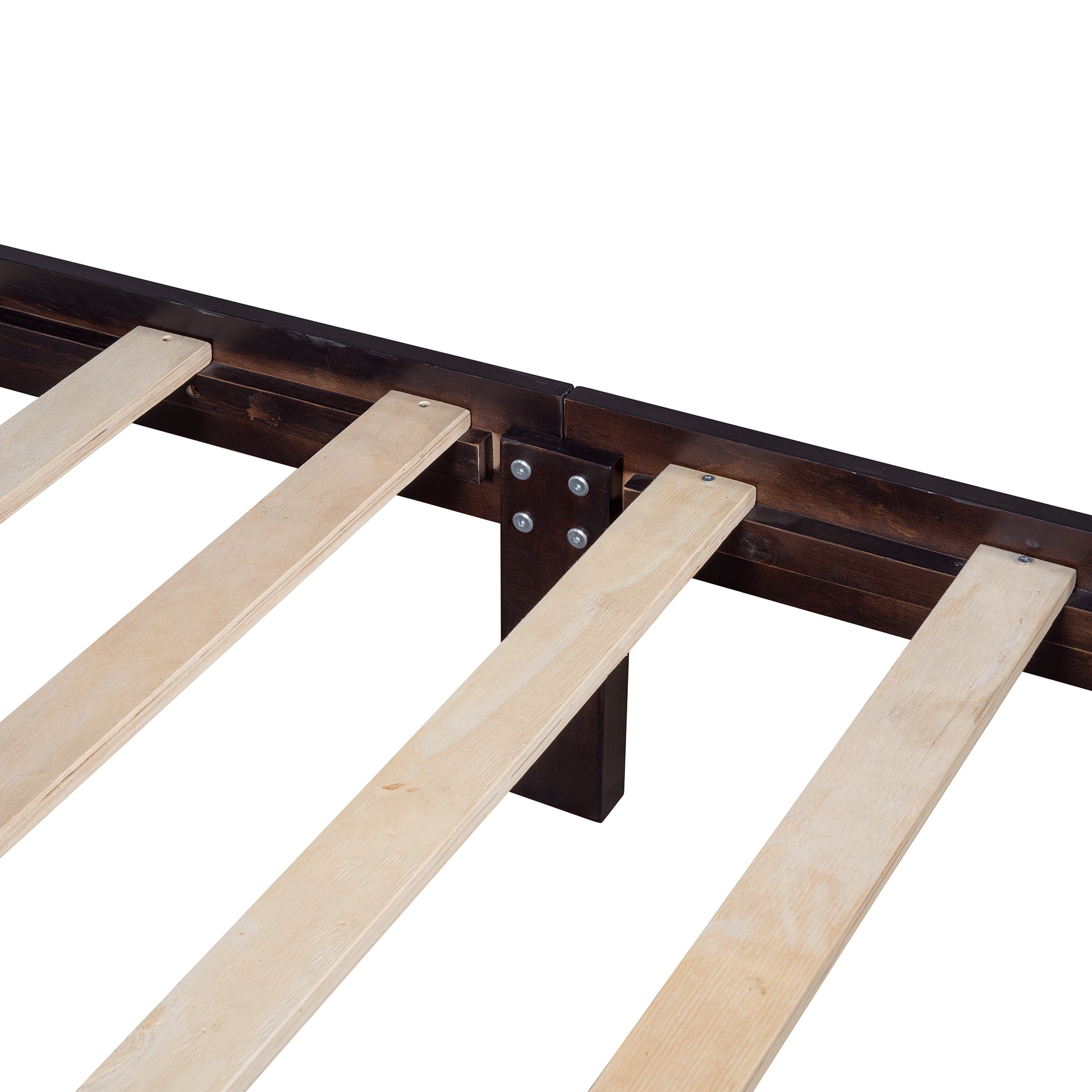 Farmhouse Wooden Platform Queen Size Bed With Curl Design Headboard And Footboard For Teenager, Espresso Queen Espresso Pine