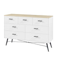 7 Drawer Dresser For Bedroom With Deep Drawers, Wood Dressers & Chest Of Drawers, Modern White Long Dressers For Closet Living Room, 47.2