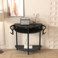 Unique Half Moon Design End Table With Rattan Door,Elegant Semicircle Sofa Side Table With 2 Rattan Storage Cabinet And Bottom Shelf For Living Room, Bedroom Black Primary Living Space Boho Freestanding Semicircular Drawers Coffee & End Tables Polished