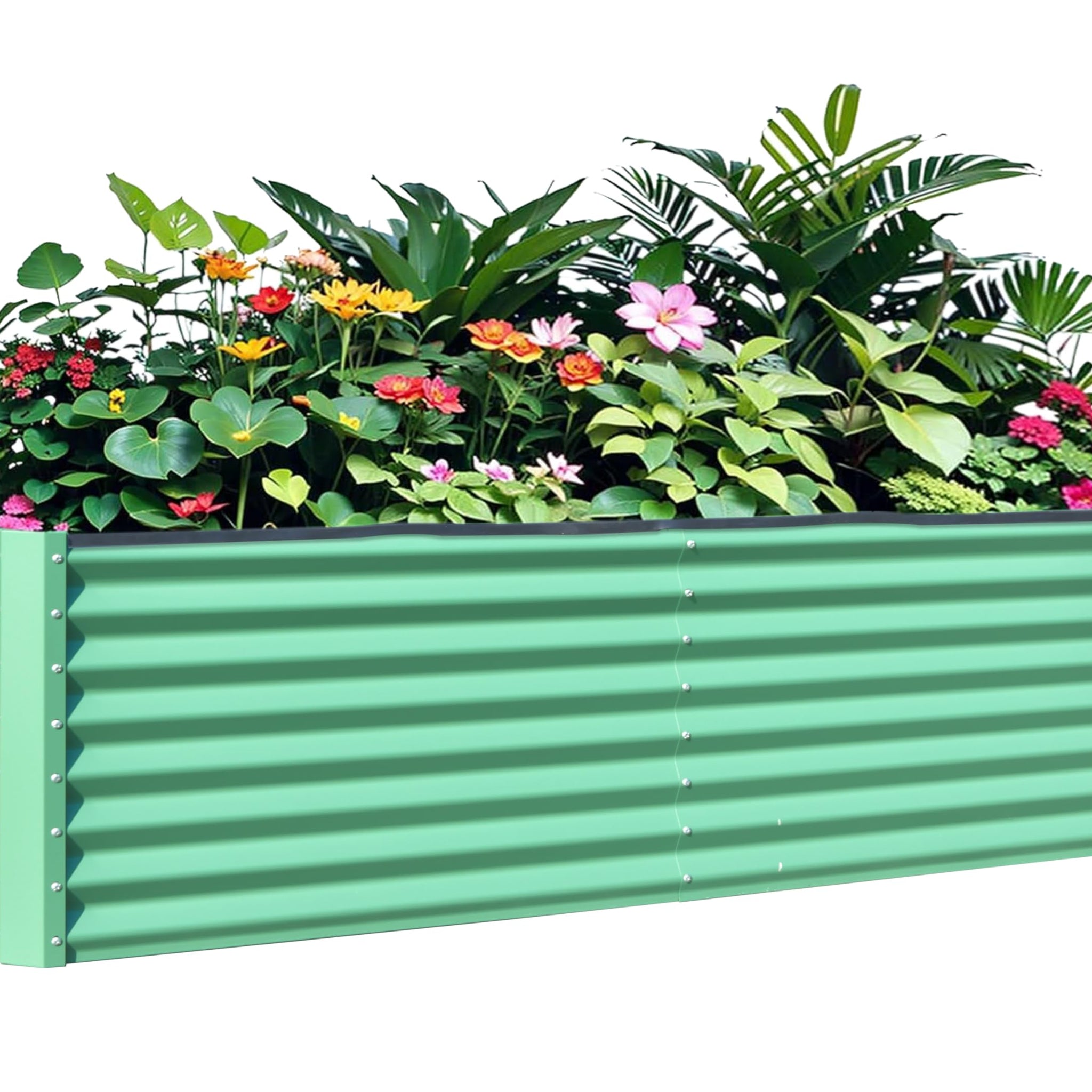 8X4X2 Ft Galvanized Raised Garden Bed, Outdoor Planter Garden Boxes Large Metal Planter Box For Gardening Vegetables Fruits Flowers,Green Green Garden & Outdoor Steel