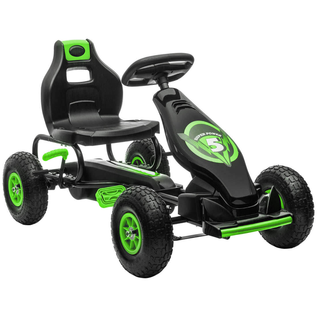 Aosom Kids Pedal Go Kart Ride On Toy With Ergonomic Comfort, Pedal Car With Tough, Wear Resistant Tread, Go Cart Kids Car For Boys & Girls With Suspension System, Safety Hand Brake, Ages 5 12, Green Green Plastic