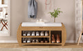 Retro Multifunctional Storage Bench With Cushion And Curved Side Panel For Entrance And Living Room Natural Natural Mdf