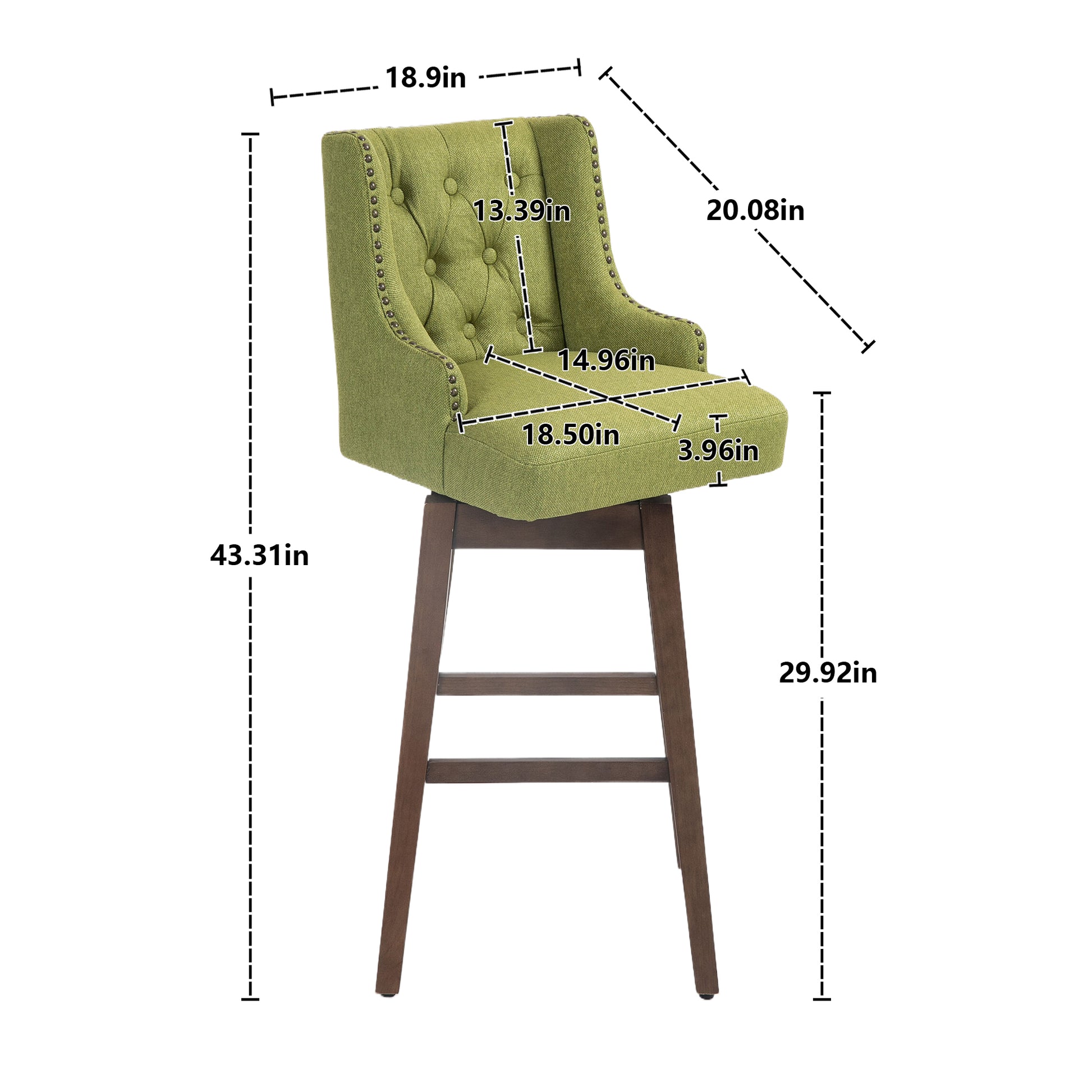 Coolmore Bar Stools Set Of 2 Counter Height Chairs With Footrest For Kitchen, Dining Room And 360 Degree Solid Wood Legs Swivel Bar Stools Set Of 2 Olive Linen Olive Foam Linen