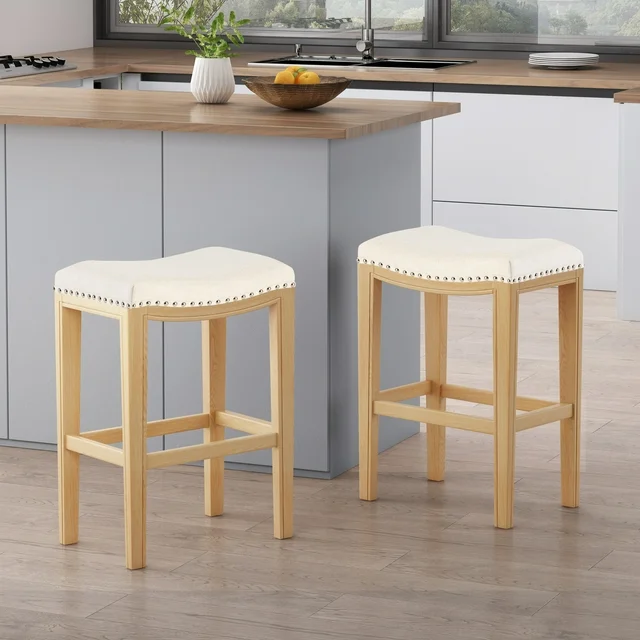 Tiffin Studded Counterstool Set Of 2 Beige Particle Board