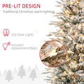 Homcom 6Ft Tall Prelit Artificial Christmas Tree Holiday D Cor With 636 Snow Flocked Branches, 250 Warm Yellow Clear Lights, Auto Open, Extra Bulb Green Plastic