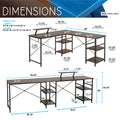 Techni Mobili L Shape Industrial Desk With Storage Shelves, Walnut Walnut Computer Desk Office Modern L Shape Particle Board