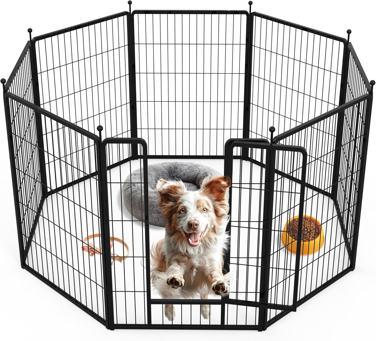 Dog Playpen, 40" Height 8 Panels Fence With Anti Rust Coating, Metal Heavy Portable Foldable Dog Pen For Medium Large Dogs Rv Camping, Black Black Metal