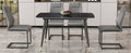 Table And Chair Set. Large Modern Rectangular Table With Black Textured Top And Black Metal Legs. Soft And Comfortable Pu Seats, Faux Leather Upholstered Seats And Sturdy Metal Legs. Grey Black Seats 4 Sintered Stone