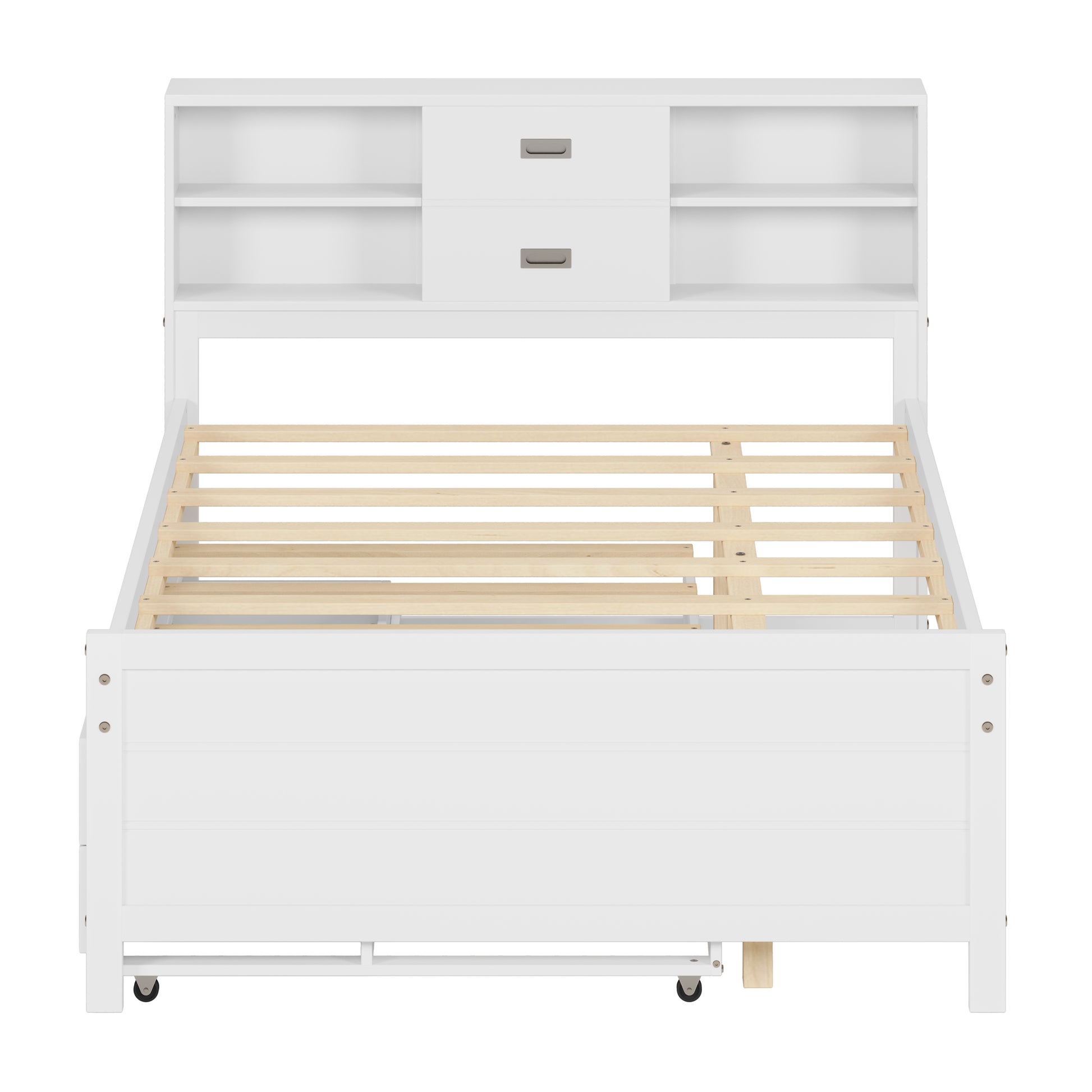 Full Size Captain Bed With Storage Bookcase Headboard,Captain Bed With Trundle And Three Storage Drawers For Kids Teens Dorm Bedroom Multipurpose Guest Room Or Home, White Box Spring Not Required Full White Wood Solid Wood Mdf