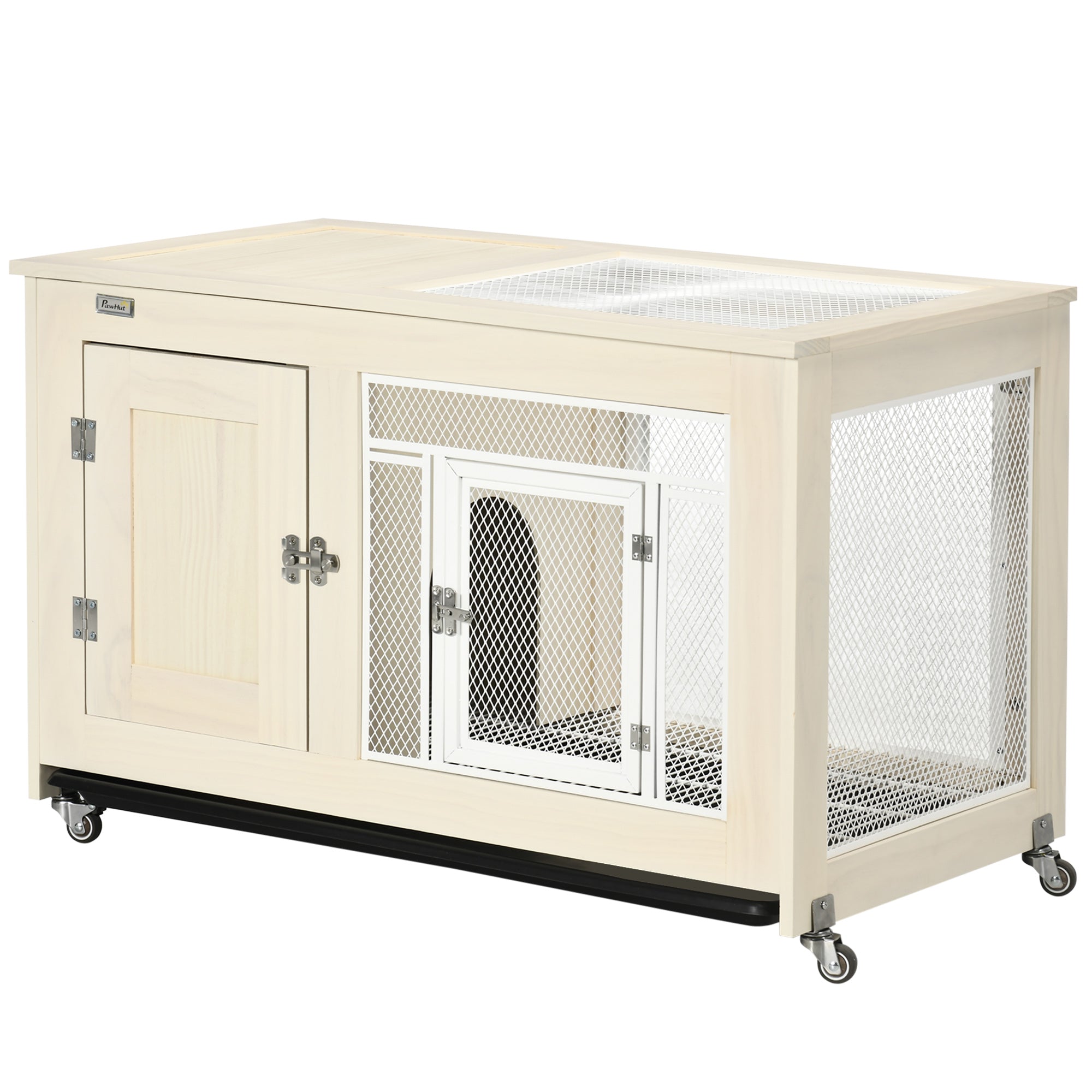 Pawhut Small Rabbit Hutch Indoor Bunny Cage On Wheels, Rabbit Habitat With Tough Pinewood, Openable Top, Rabbit Cage Inside, 37.5" X 21" X 24.5" Natural Wood Wood