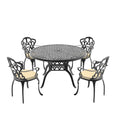 Cushions In Random Colors 5 Piece Set Of Cast Aluminum Patio Furniture With Cushions Yes Dining Set Black Seats 4 Rust Resistant Frame Water Resistant Cushion Garden & Outdoor Complete Patio Sets Aluminium