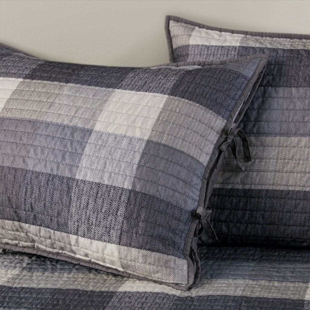 6 Piece Reversible Plaid Daybed Cover Set Grey Daybed Grey Polyester