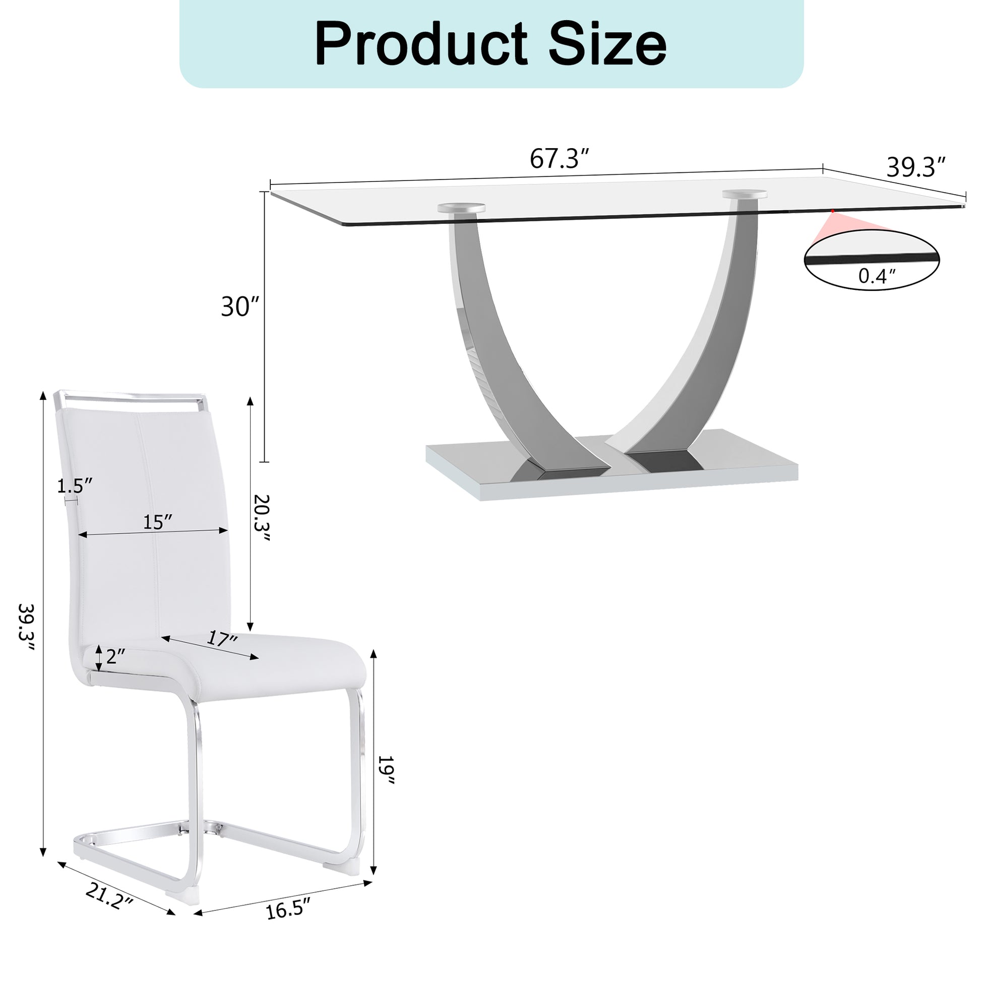 Table And Chair Set. Large Modern Rectangular Table With Glass Top And Silver Metal Legs. Furnished With Soft And Comfortable Pu Chairs With Faux Leather Upholstered Seats And Silver Metal Legs. White Silver Seats 8 Glass Metal