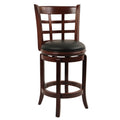 Sabi 24 Inch Swivel Counter Stool, Solid Wood, Faux Leather, Brown, Black Brown Solid Wood