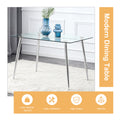 Table And Chair Set.Rectangular Dining Table With Tempered Glass Tabletop And Silver Plating Metal Legs.Paired With 6 Checkered Armless High Back Light Gray Chairs With Electroplated Metal Legs. Transparent Seats 6 Glass Metal
