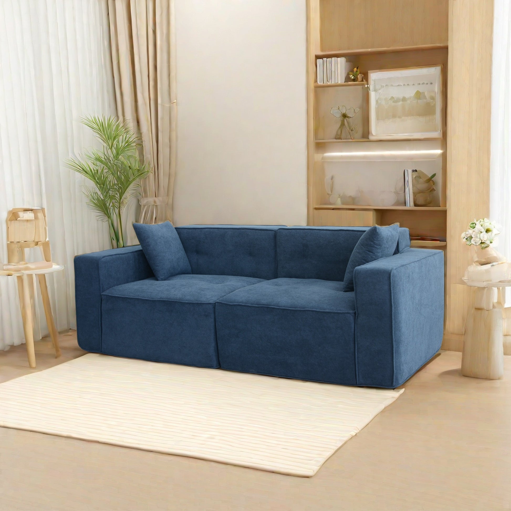 Modern Teddy Velvet Sofa,Full Foam 3 Seat Compression Sofa,The Soft Polyester Cotton Cushion And Wide Seating Depth Make The Large Sofa Have A Small Volume Blue Linen Wood Primary Living Space Soft