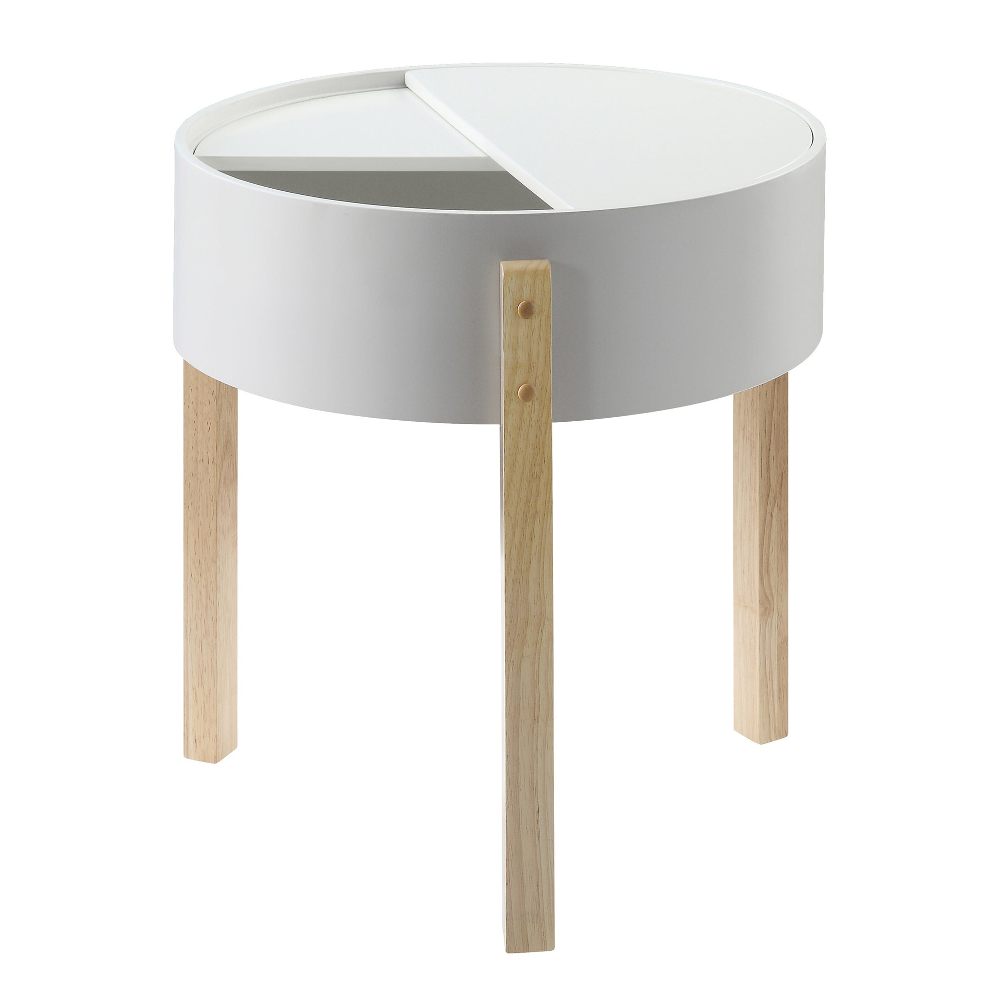 White And Natural End Table With Hidden Storage White Natural Primary Living Space Mid Century Modern Pine Round Wood